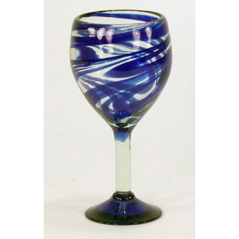 BGX Blue Swirll Wine Glass        3.5″ X 7 .5